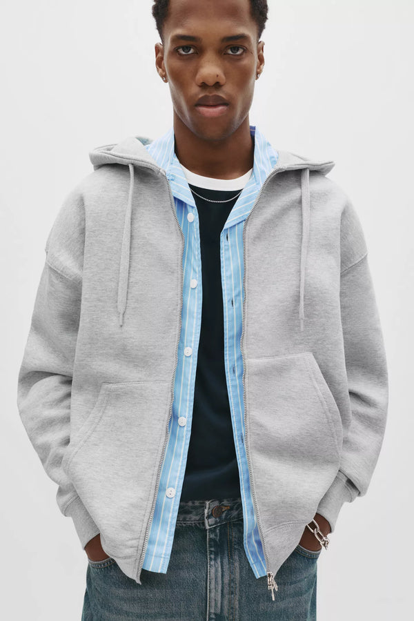 PULL&BEAR OVERSIZE ZIP UP HOODIE - GREY MARL
